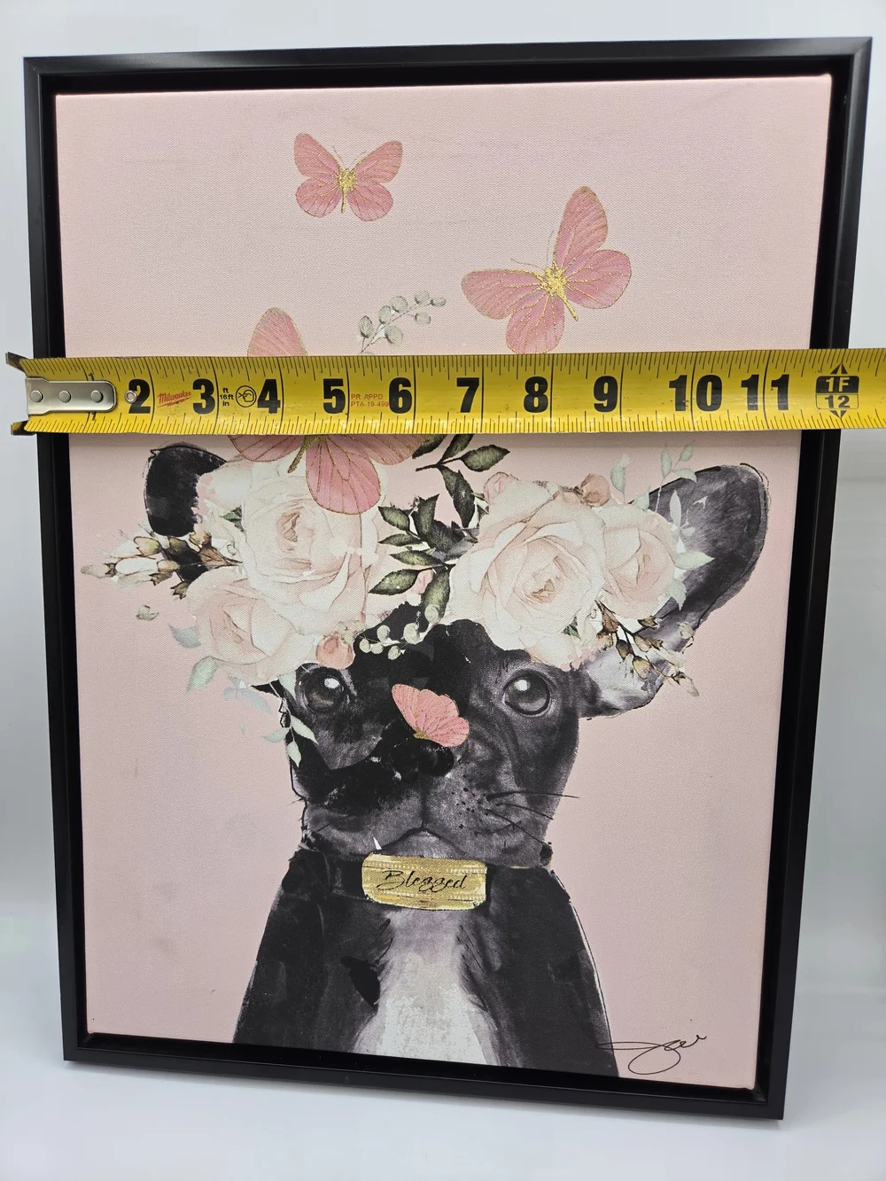 Pink Floral French Bulldog Wall Art Canvas